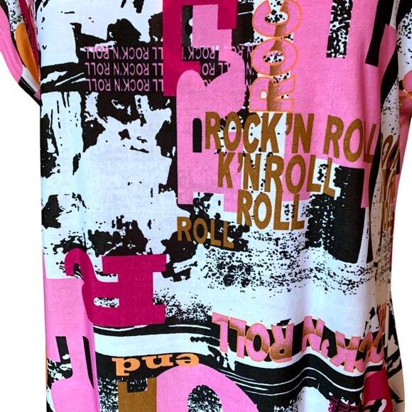LOBO / Pink B&W - Graphic Print Women's Top Tunic short sleeves/ Large - Picture 7 of 12